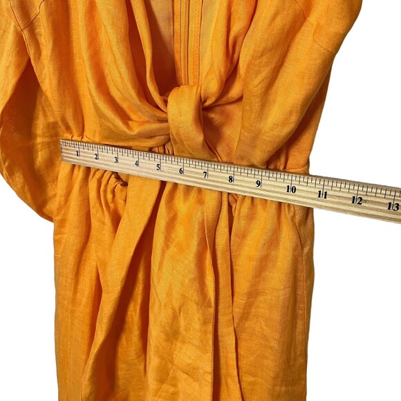 Faithfull La Mia Maxi Dress Women’s Size 4 Orange Tie Front Puff Sleeve Cut Out - Picture 13 of 14